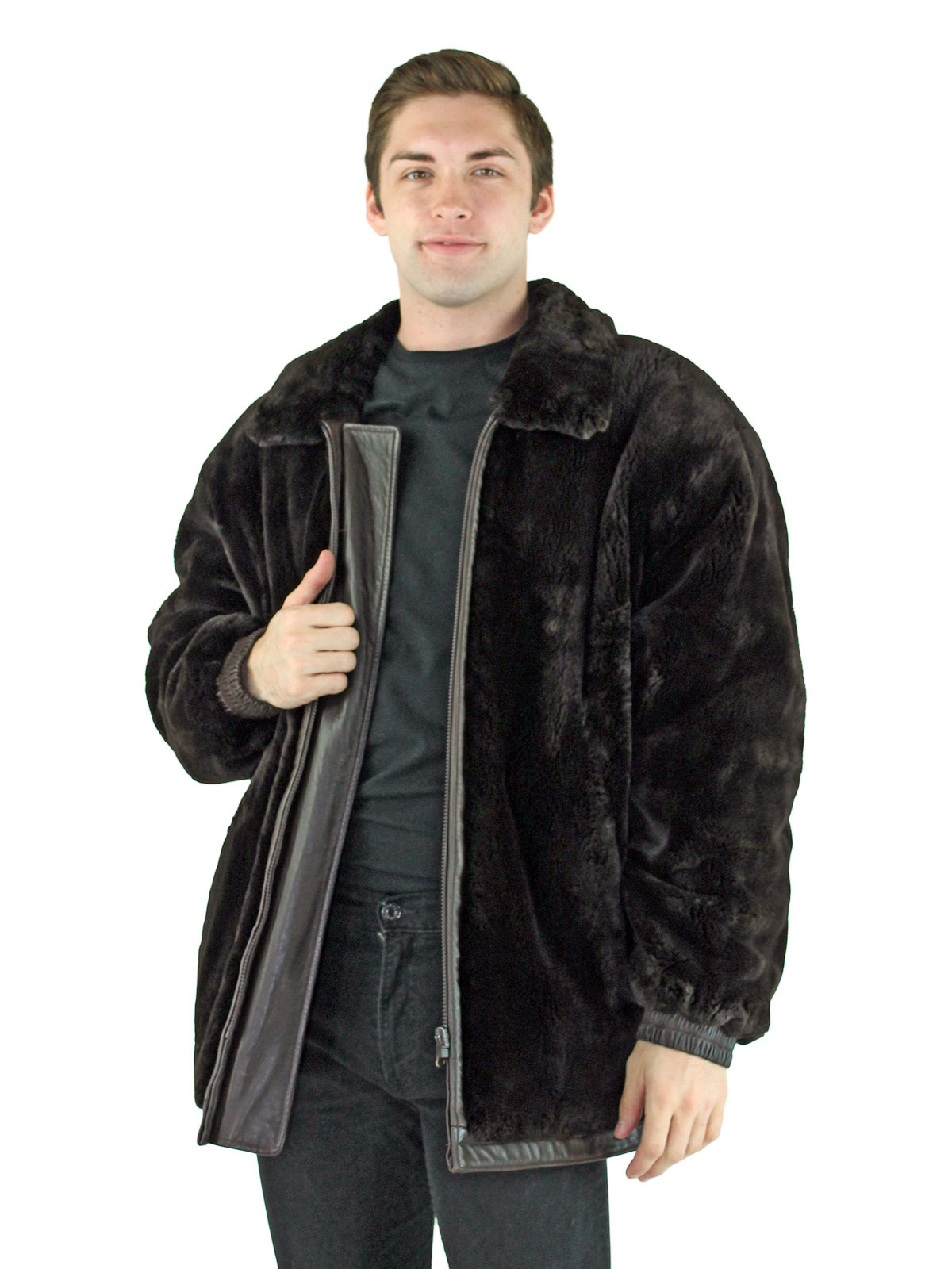 Man's Brown Sheared Beaver Jacket Reversible to Brown Leather | Carmel ...