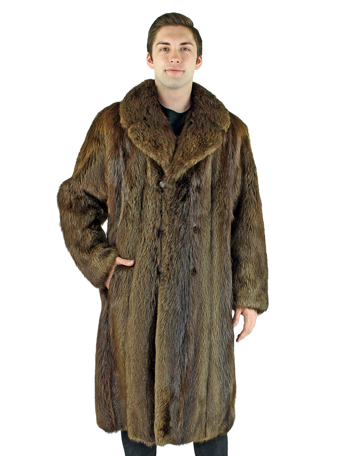 Long Hair Beaver Fur Coat - Men's Fur Coat - Large | Estate Furs