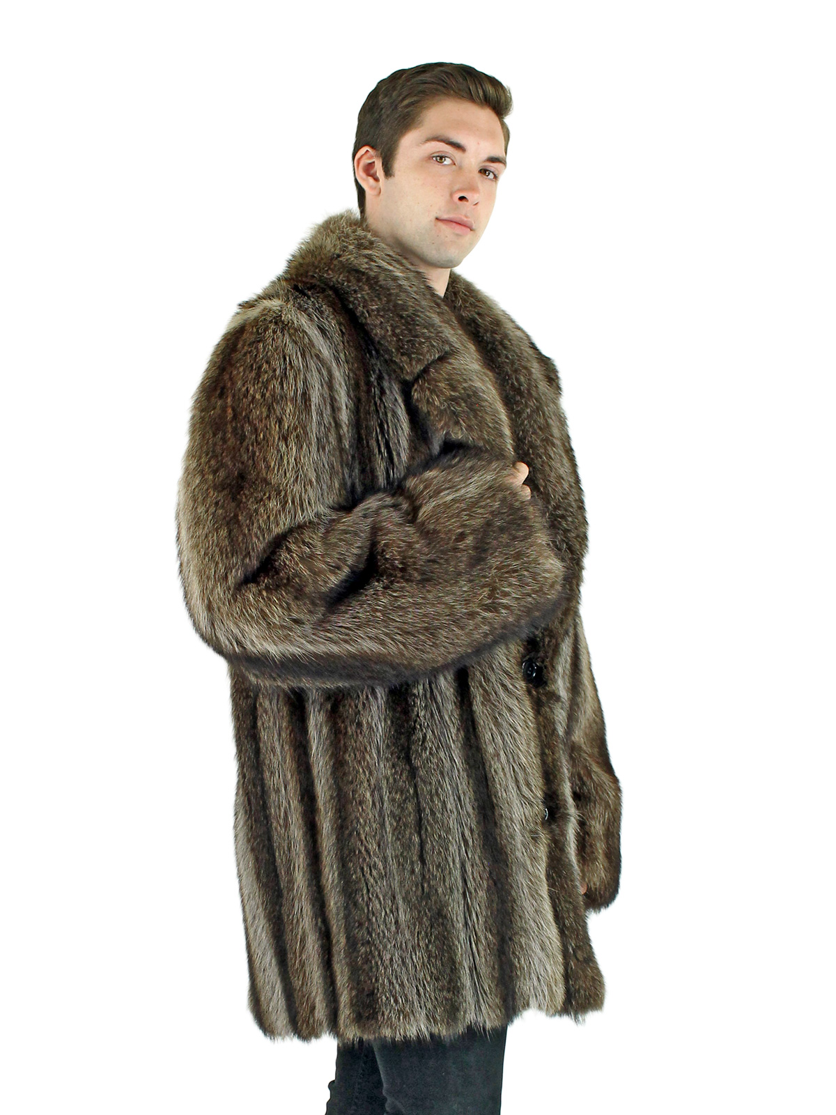 Double Breasted Raccoon 3/4 Fur Coat - Men's Fur Coat - XXL | Estate Furs