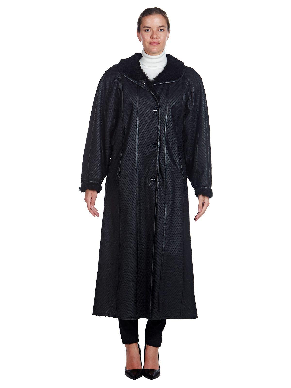 Black Dyed Shearling Lamb Full Length Coat - Women's Shearling Coat ...