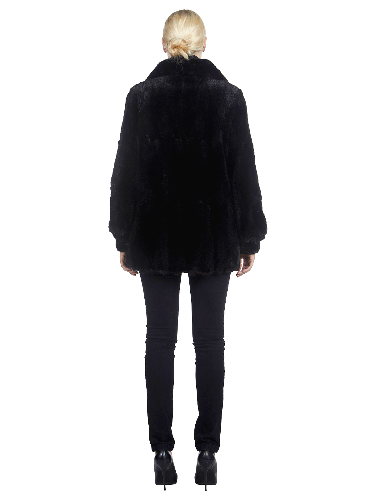 Black Dyed Long Haired Muskrat Fur Jacket - Women's Fur Jacket - Medium ...