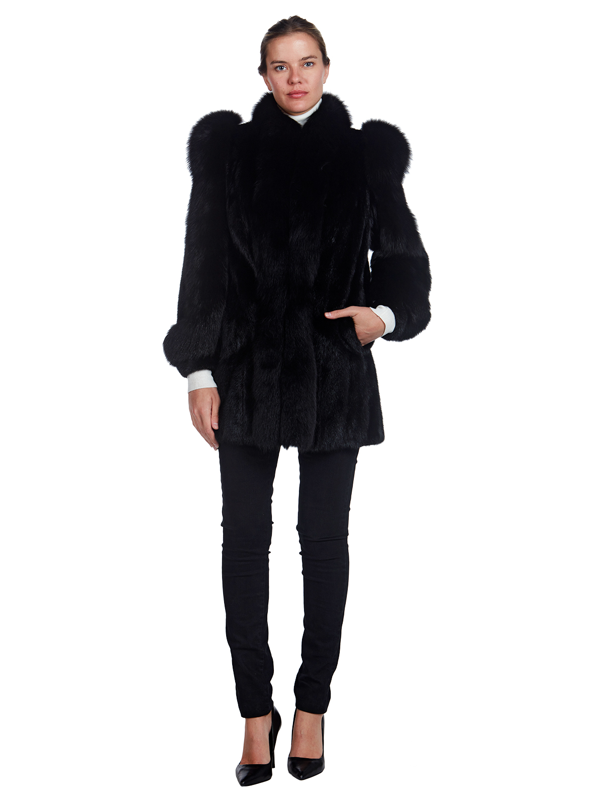 Woman's Black Mink Fur and Fox Fur Stroller