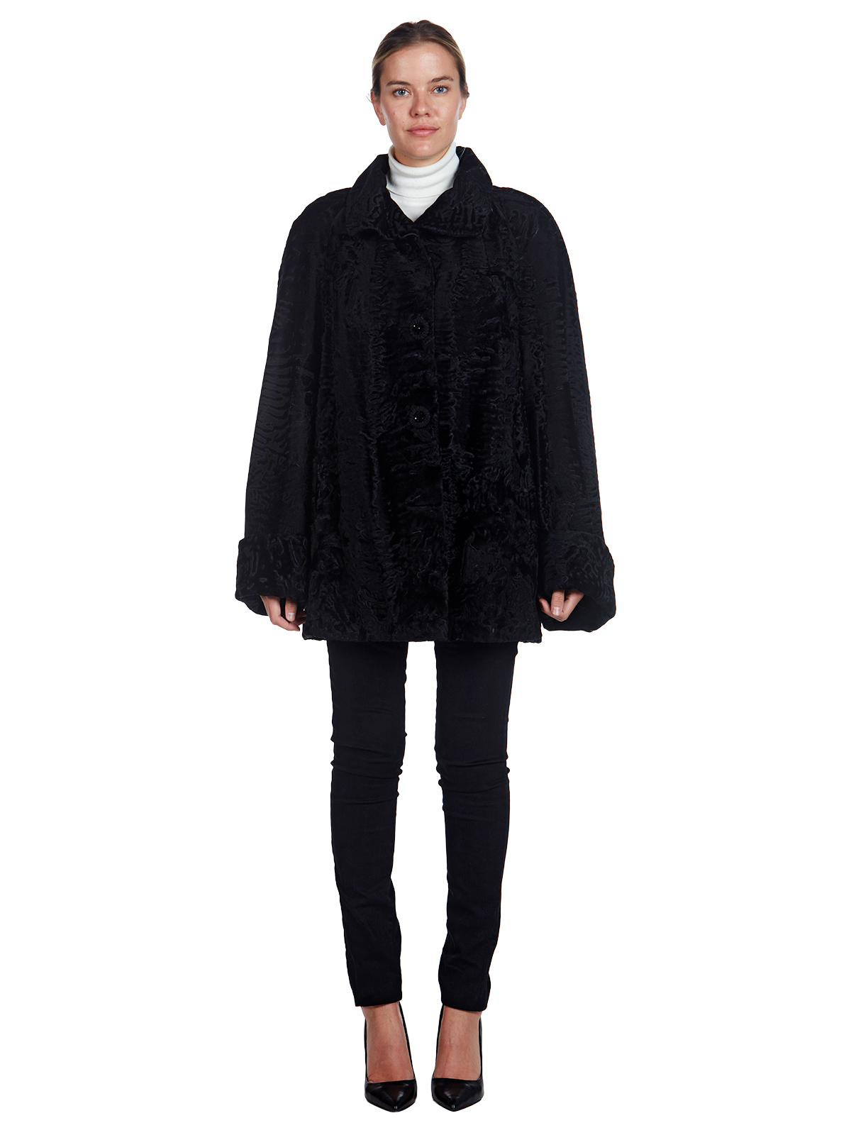 Revillon Black Broadtail Lamb Jacket - Women's Fur Jacket - Medium ...