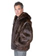 Man's Medium Tone Long Haired Beaver Fur Parka with Leather Inserts