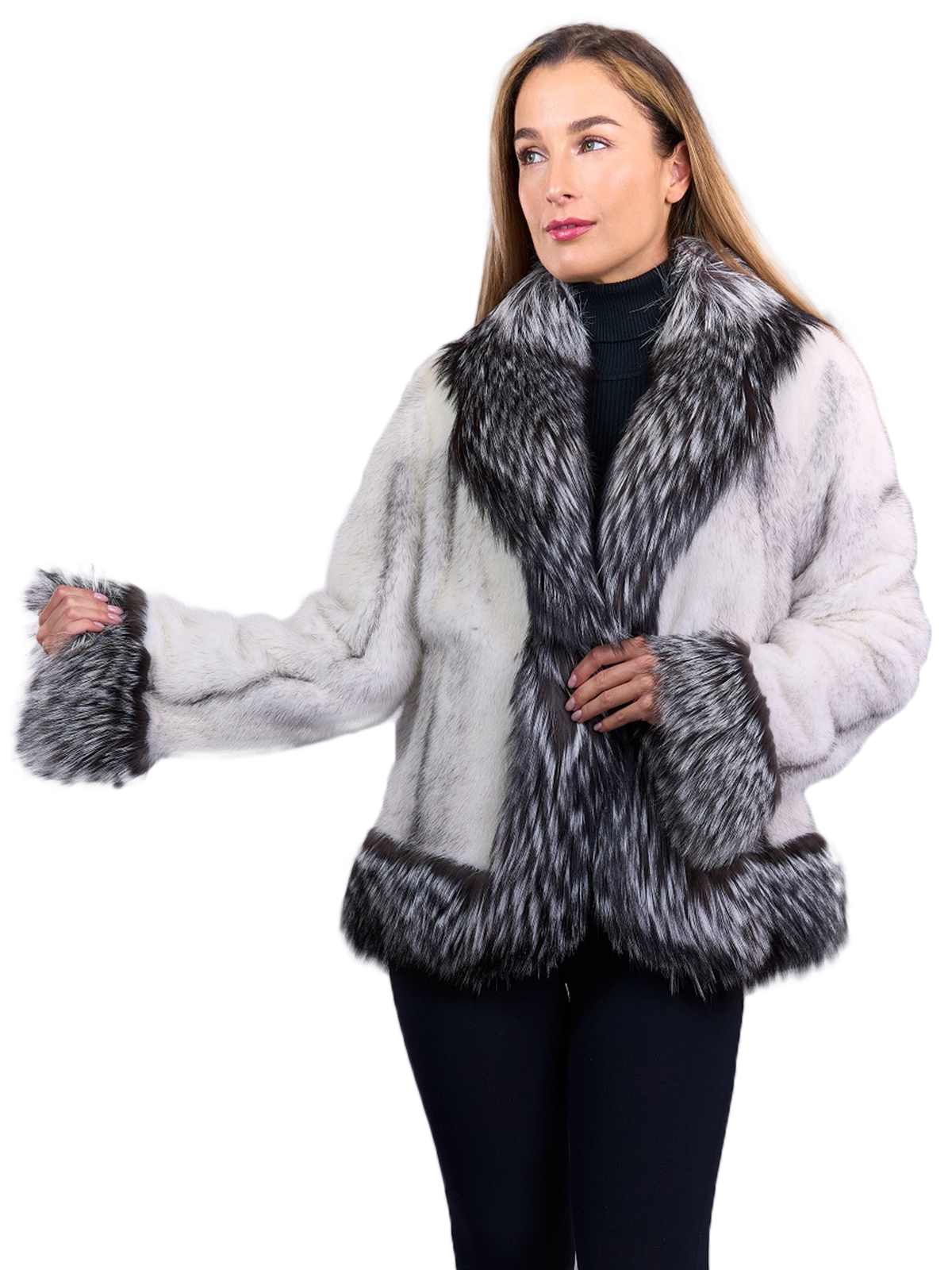 Woman's Cross Mink Fur Jacket w/ Silver Fox Trim | Estate Furs