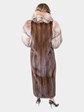 Woman's Mahogany Mink Fur Coat with Crystal Fox Tuxedo Front and Sleeves