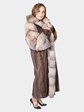 Woman's Mahogany Mink Fur Coat with Crystal Fox Tuxedo Front and Sleeves