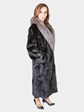 Woman's Sectioned Ranch Mink Fur Coat with Indigo Fox Collar