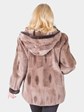 Woman's Taupe Sheared Muskrat Jacket with Detachable Hood