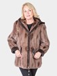 Woman's Taupe Sheared Muskrat Jacket with Detachable Hood