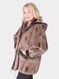 Woman's Taupe Sheared Muskrat Jacket with Detachable Hood