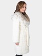 Woman's White Mink Fur Stroller with Canadian Lynx Collar and Hood