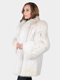 Woman's White Mink Fur Stroller with Shadow Fox Sleeves and Tuxedo Front