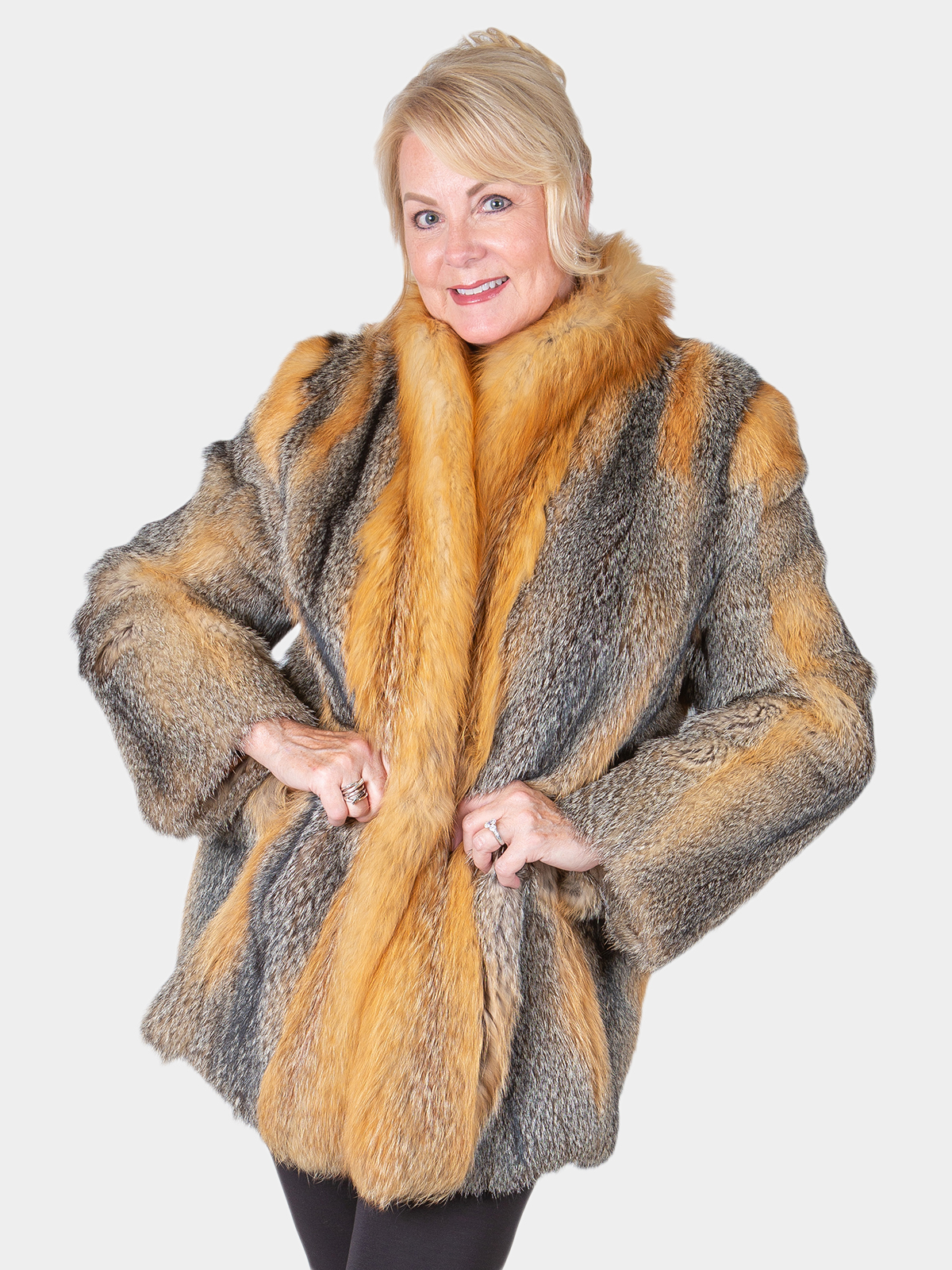 Woman's Kit Fox Fur Jacket with Red Fox Trim