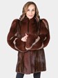 Woman's Mahogany Mink Fur Stroller with Fox Tuxedo and Sleeves