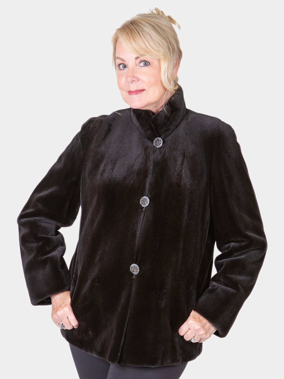 Woman's Brown Sheared Mink Fur Jacket / Reversible