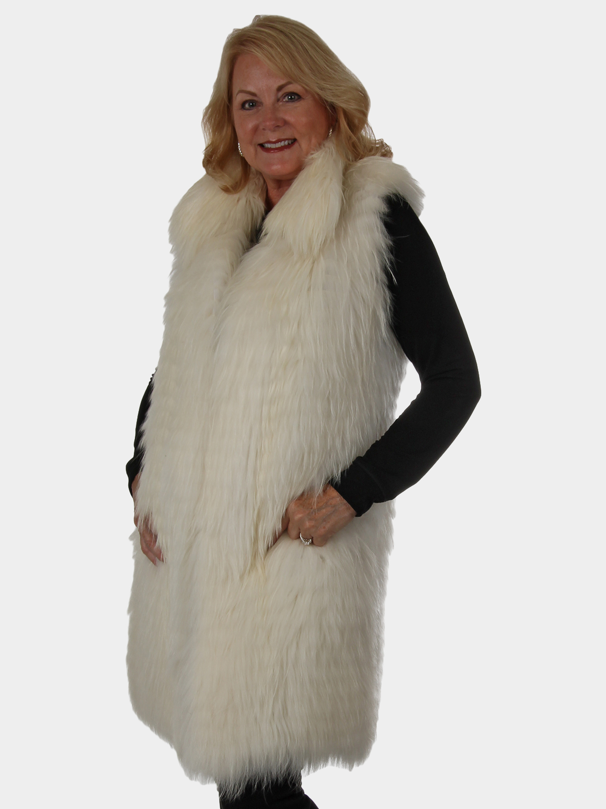 Woman's White Finn Raccoon Fur Vest