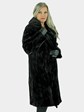 Woman's New Black and Sculptured Mink Fur 7/8 Coat / Reversible