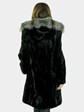 Woman's New Black Sheared Sectioned Mink Fur Stroller with Hood / Reversible