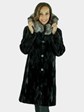 Woman's New Black Sheared Sectioned Mink Fur Stroller with Hood / Reversible