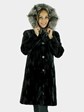 Woman's New Black Sheared Sectioned Mink Fur Stroller with Hood / Reversible