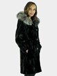 Woman's New Black Sheared Sectioned Mink Fur Stroller with Hood / Reversible