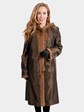 Woman's New Whiskey Sheared and Grooved Mink Fur 7/8 Coat / Reversible with Hood