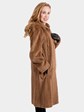 Woman's New Whiskey Sheared and Grooved Mink Fur 7/8 Coat / Reversible with Hood