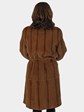 Woman's Whiskey Sheared Mink Fur 3/4 Coat with Belt