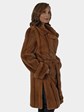 Woman's Whiskey Sheared Mink Fur 3/4 Coat with Belt