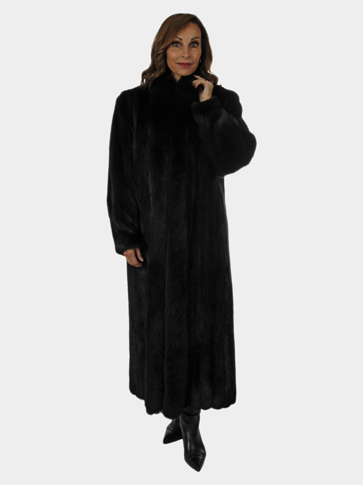 Woman's Ranch Mink Fur Coat with Fox Tuxedo Front