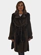 Woman's Chocolate Brown Semi-Sheared Mink Fur 7/8 Coat with Belt