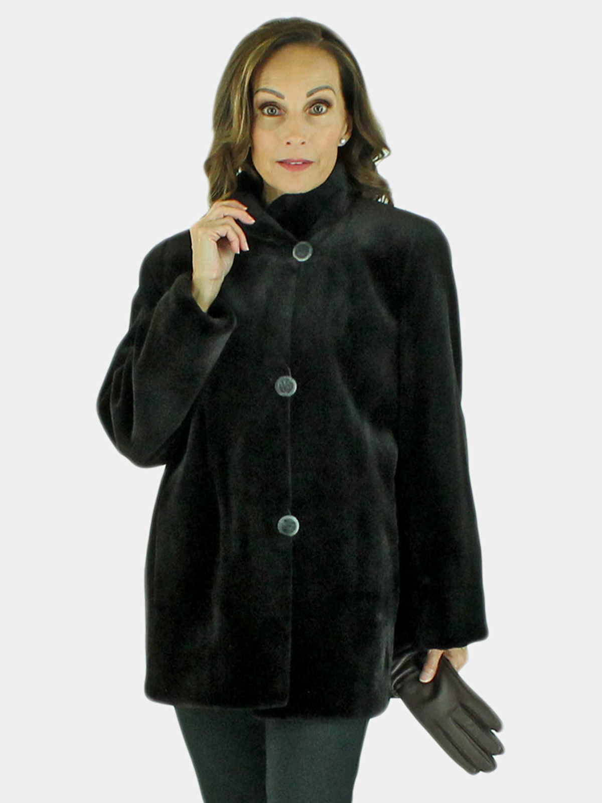 Woman's Black Sheared Mink Fur Jacket Reversible 