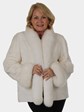 Woman's New White Sheared Rex Rabbit Fur Jacket with Fox Trim