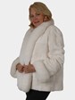 Woman's New White Sheared Rex Rabbit Fur Jacket with Fox Trim