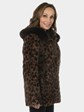 Woman's Animal Print Sectioned Mink Fur Parka