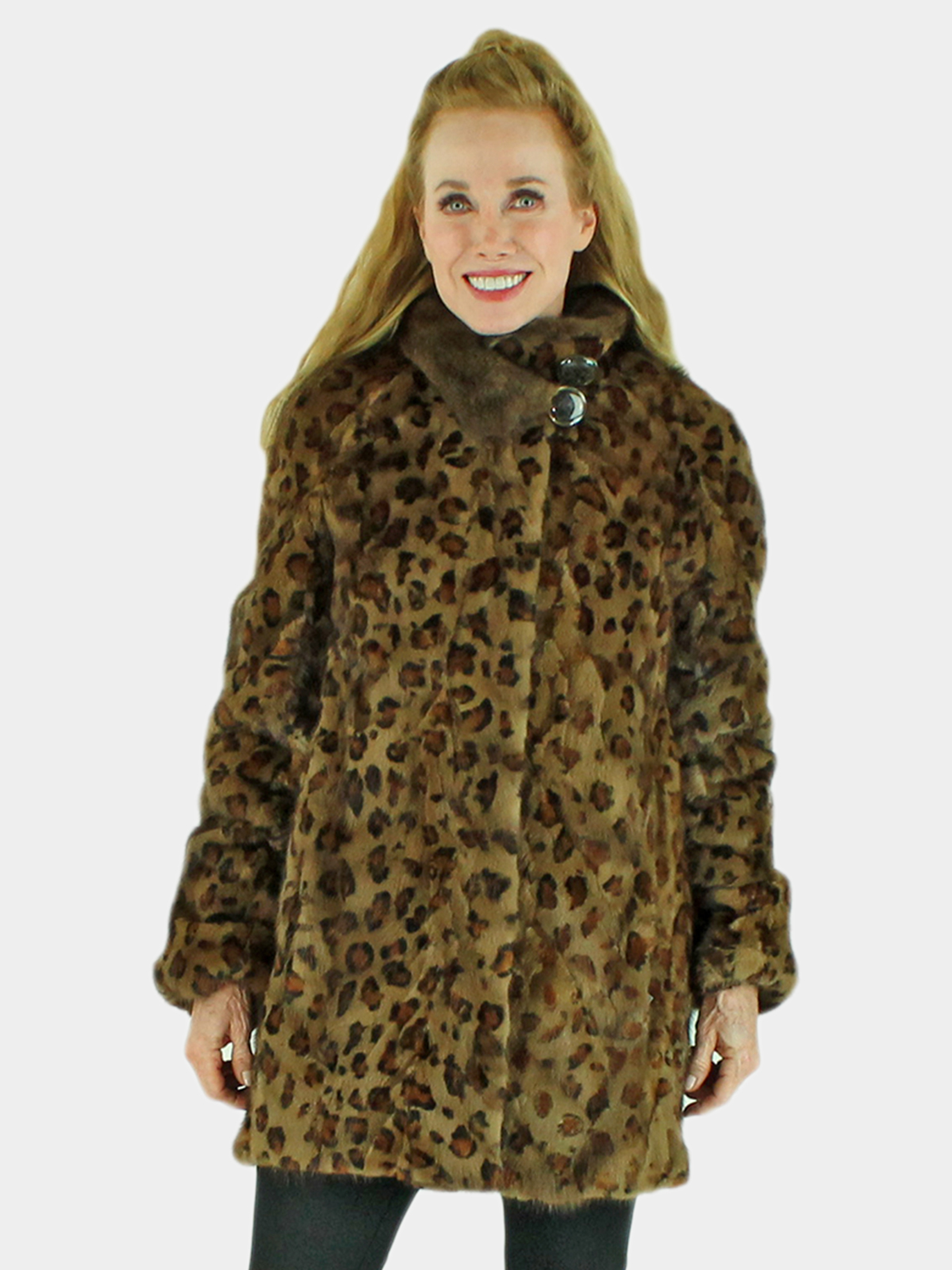 Woman's New Animal Print Stenciled Mink Fur Jacket