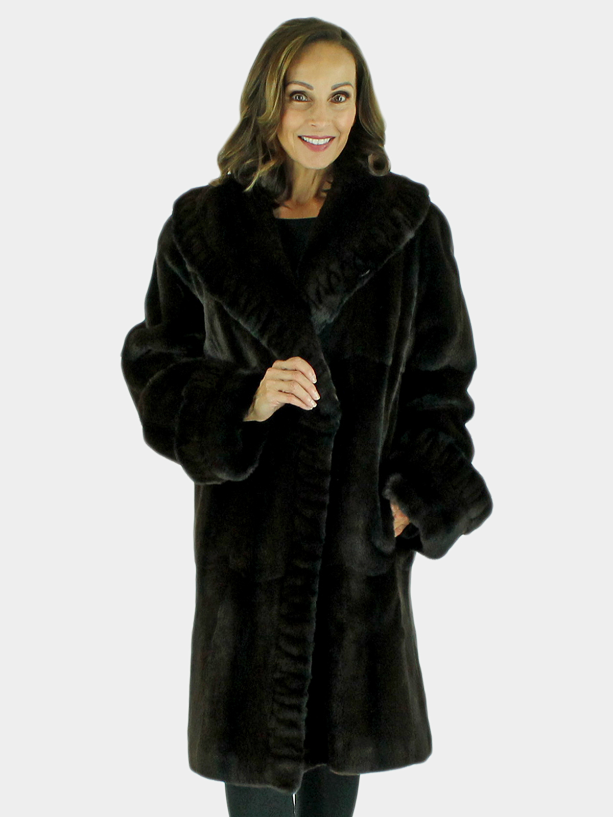 Woman's Brown Sheared Mink Fur 7/8 Coat / Reversible