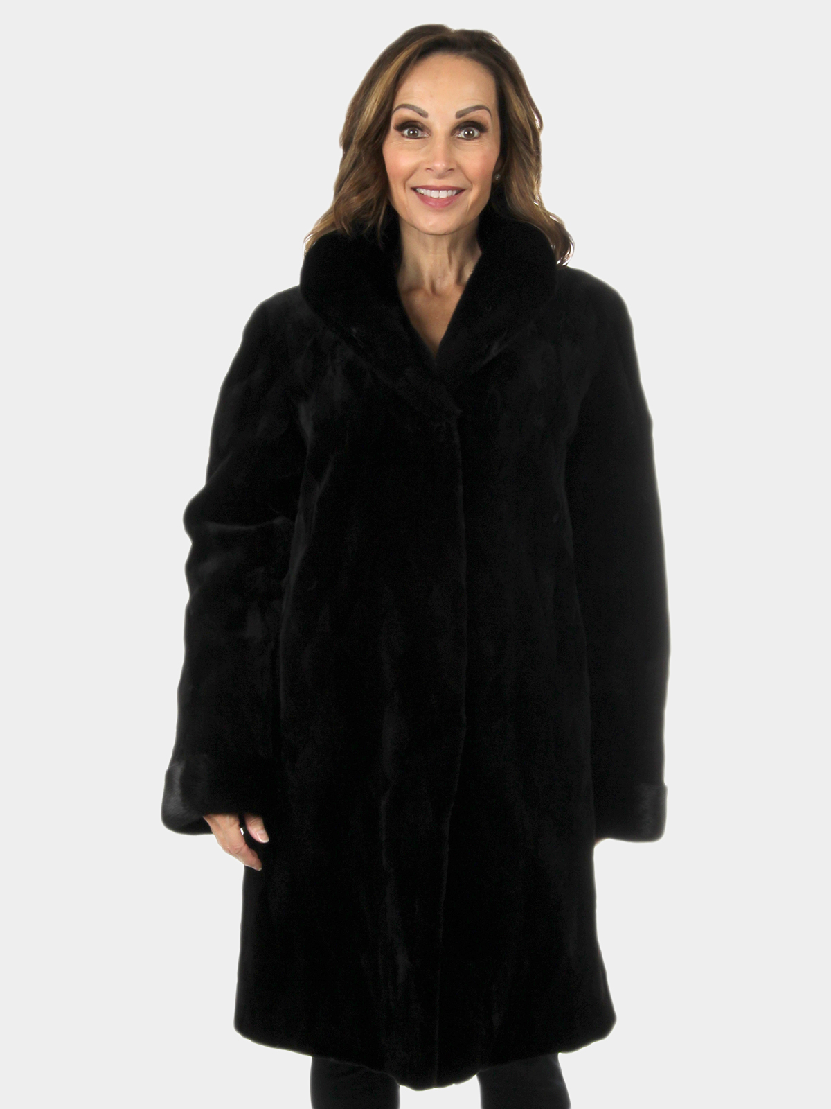 Woman's Black Sculptured Mink Fur Stroller Reverses to Down Filled Fabric