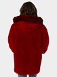 Woman's Red Sheared Beaver Fur Jacket with Detachable Fur Trimmed Hood