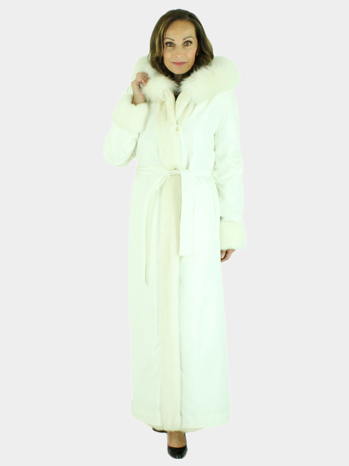 Woman's White Reversible Female Mink Fur Coat with Hood