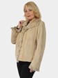 Woman's Beige Sheared Mink Fur Jacket Reversing to Rain Tafetta