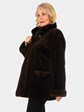 Woman's Dark Brown Sheared Mink Fur Jacket Reversing to Brown Rain Taffeta