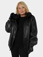 Unisex Black Plucked Mink Fur Jacket Reverses to Leather