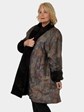 Woman's Mahogany Semi-Sheared and Sculptured Mink Fur Swing 3/4 Coat Reversible