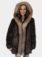 Woman's Medium Tone Long Hair Beaver Fur Parka with Fox Trim