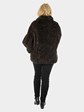 Women's Plus Sized Mahogany Semi Sheared Sculptured Mink Fur Jacket Reversing to Leather