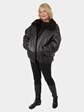 Women's Plus Sized Mahogany Semi Sheared Sculptured Mink Fur Jacket Reversing to Leather