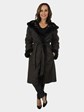 Woman's Black Grey and White Rex Rabbit 3/4 Coat with Hood Reversible to Rain Fabric