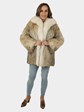 Woman's Coyote Fur Jacket with Shadow Fox Tuxedo Front and Collar